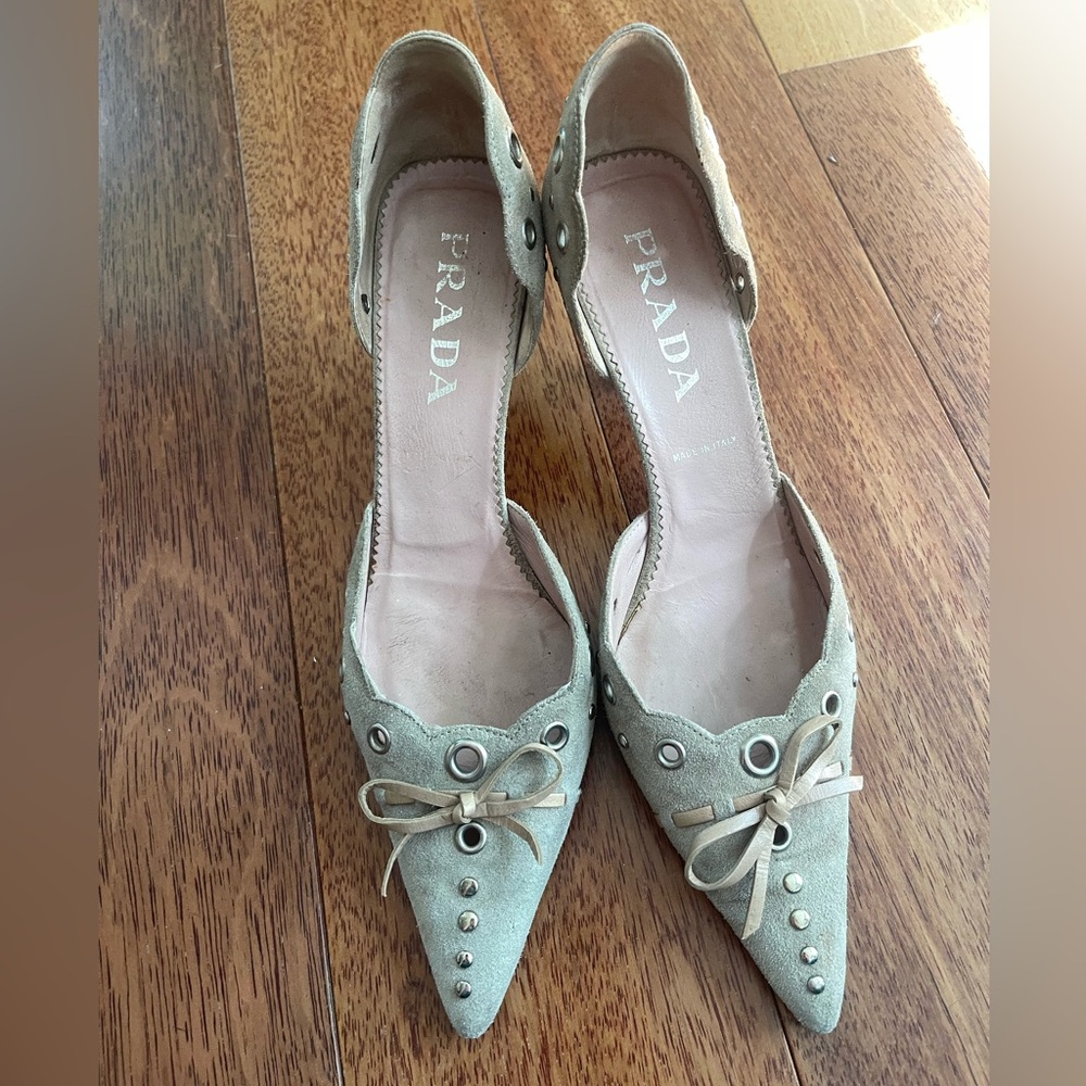 Vintage Prada 2000s suede grommet heels